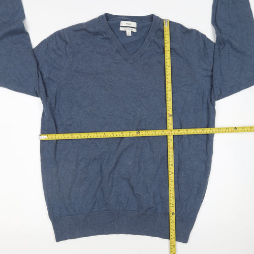 Marks and Spencer Men’s Blue 2XL Cotton V-Neck Jumper