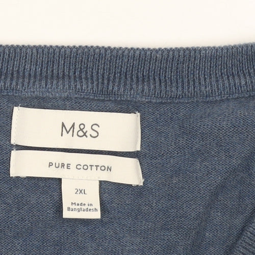 Marks and Spencer Men’s Blue 2XL Cotton V-Neck Jumper