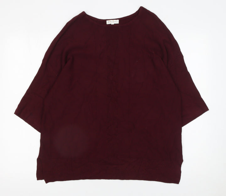 Warehouse Women’s Red Relaxed Knit 3/4 Sleeve Pullover Jumper UK 12