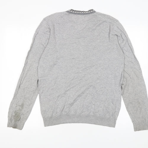 Nigel Hall Men Grey Cotton V-Neck Pullover Jumper M