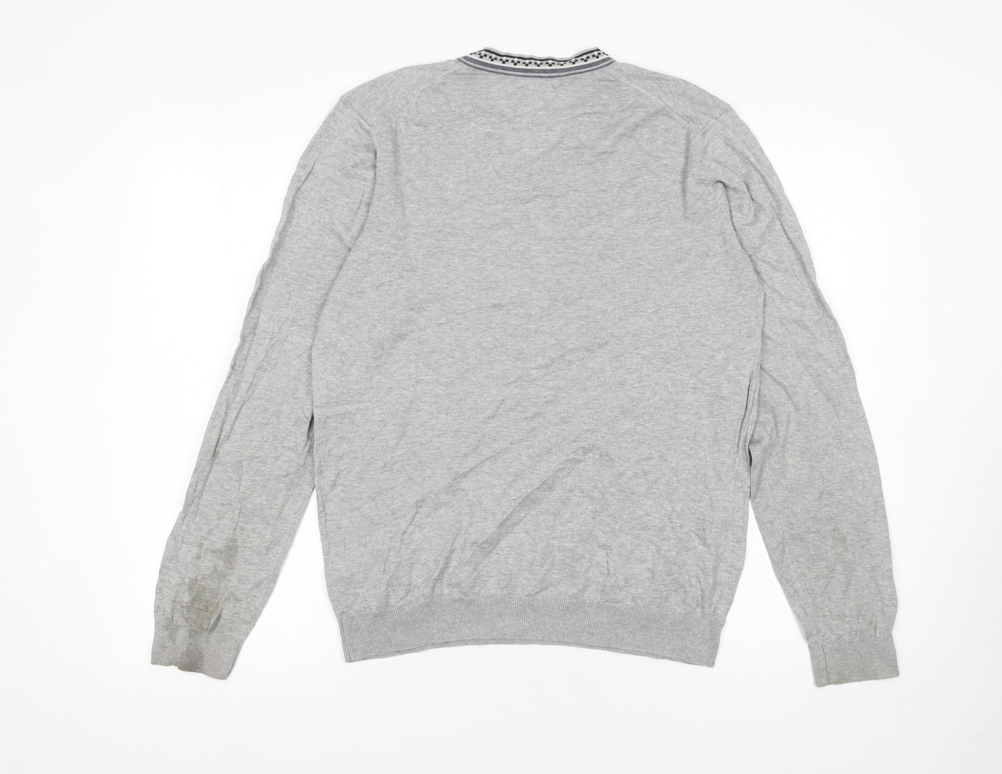 Nigel Hall Men Grey Cotton V-Neck Pullover Jumper M