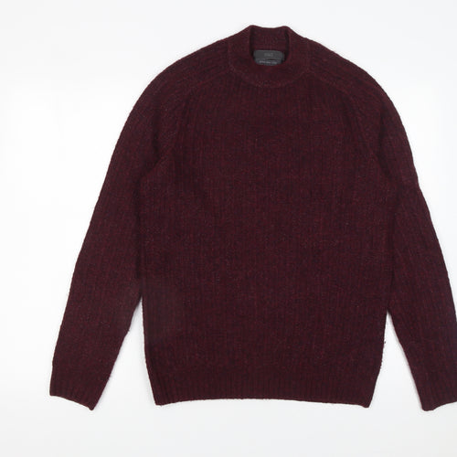 Marks and Spencer Men's Red Wool Blend Rib Knit Jumper Size S
