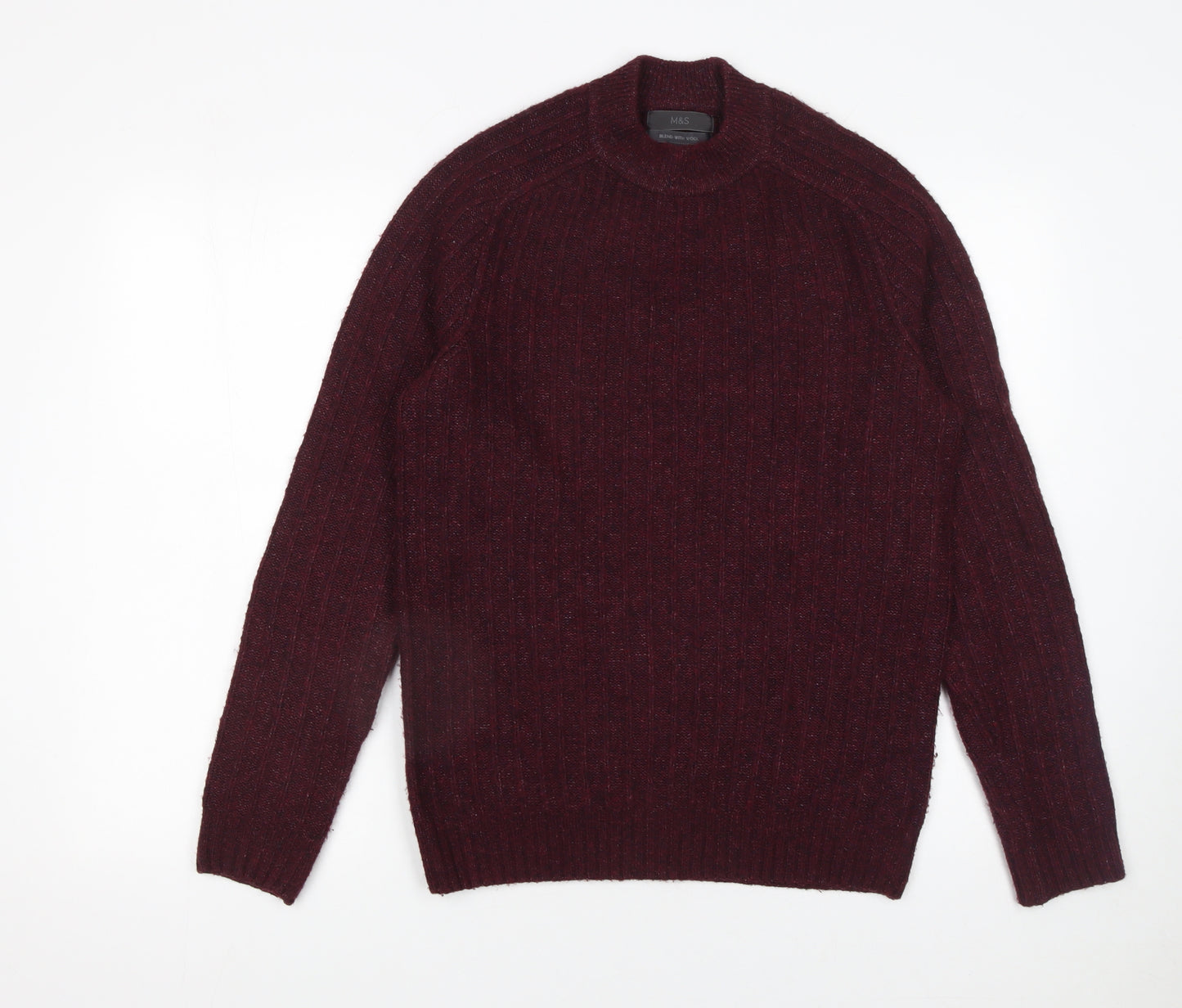 Marks and Spencer Men's Red Wool Blend Rib Knit Jumper Size S