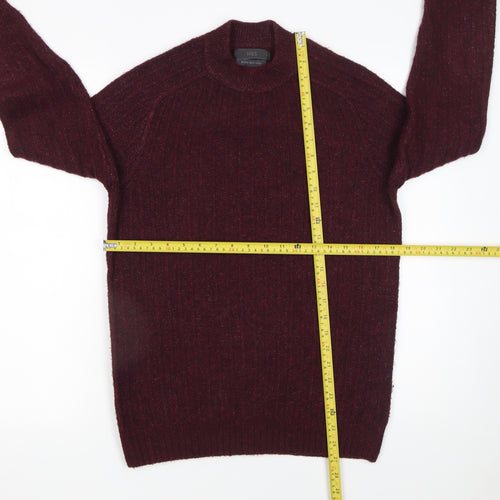 Marks and Spencer Men's Red Wool Blend Rib Knit Jumper Size S