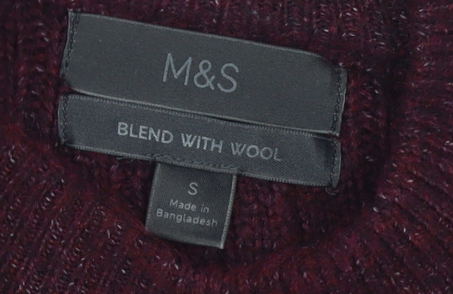 Marks and Spencer Men's Red Wool Blend Rib Knit Jumper Size S