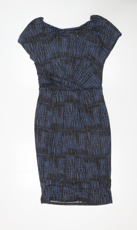 MaxMara Women’s Blue Geometric Bodycon Jersey Dress Size 14