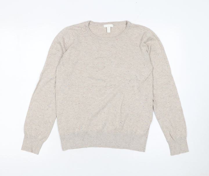 H&M Women Beige Lightweight Crew Neck Pullover Jumper Size S