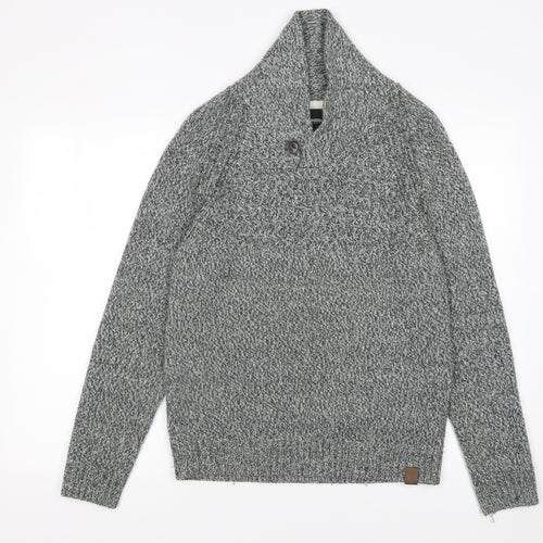 Burton Menswear London Men's Grey Chunky-Knit Shawl Neck Jumper S