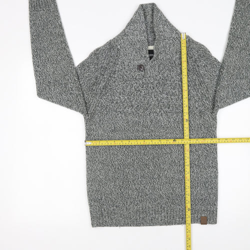 Burton Menswear London Men's Grey Chunky-Knit Shawl Neck Jumper S