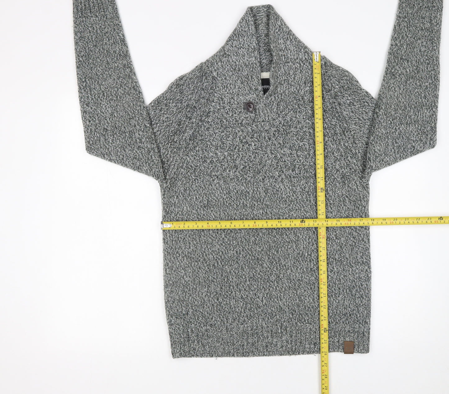 Burton Menswear London Men's Grey Chunky-Knit Shawl Neck Jumper S