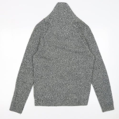 Burton Menswear London Men's Grey Chunky-Knit Shawl Neck Jumper S
