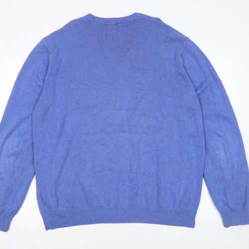 Marks and Spencer Men Blue 2XL V-Neck Cotton Pullover Jumper