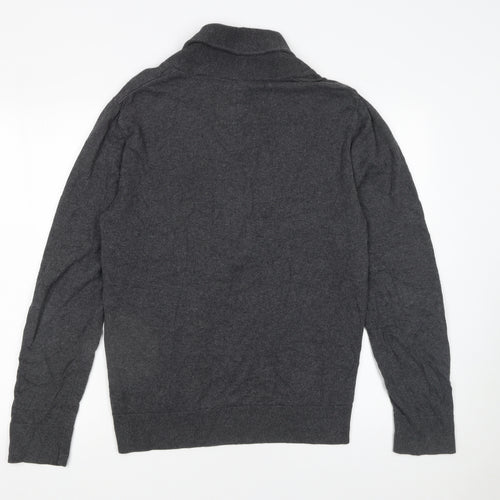 River Island Men's Grey Cotton Shawl Collar Button Jumper Size M