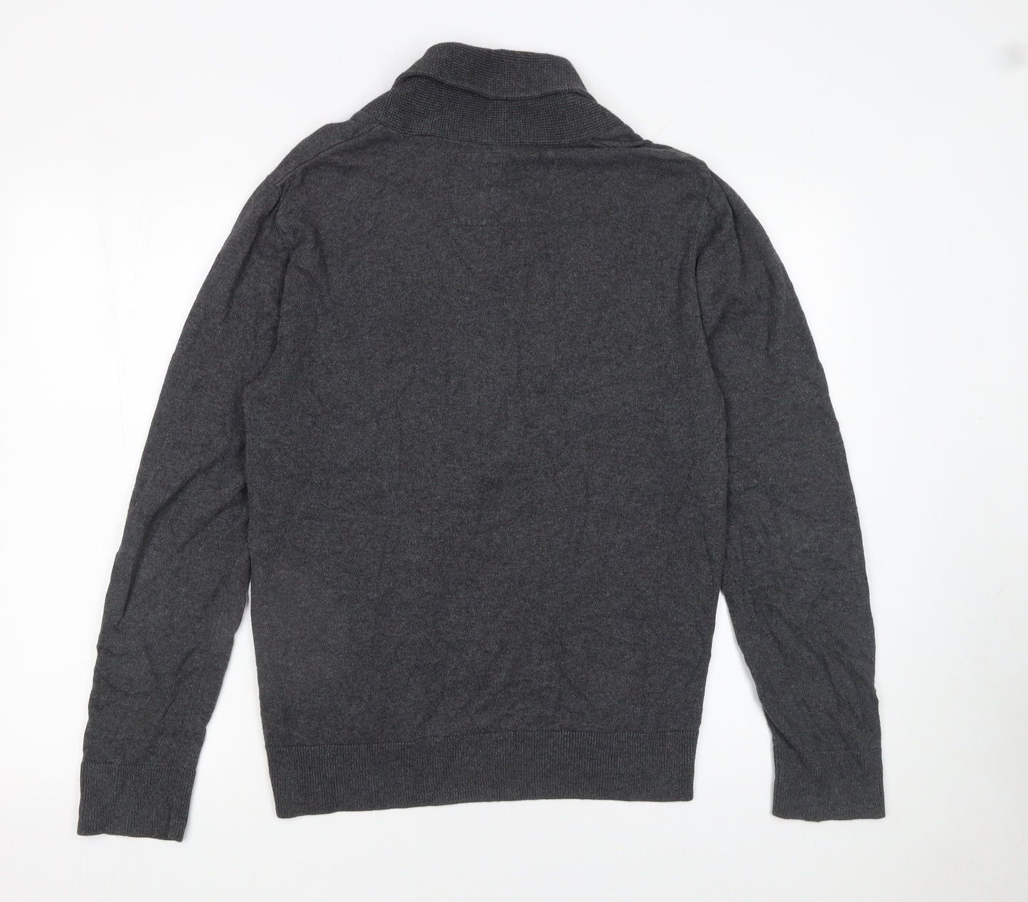 River Island Men's Grey Cotton Shawl Collar Button Jumper Size M