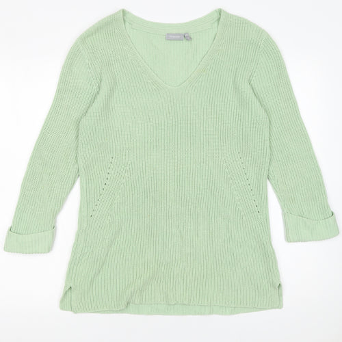 Fransa Women’s Green Chunky Knit V-Neck Pullover Jumper XS