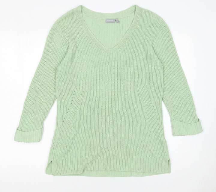 Fransa Women’s Green Chunky Knit V-Neck Pullover Jumper XS