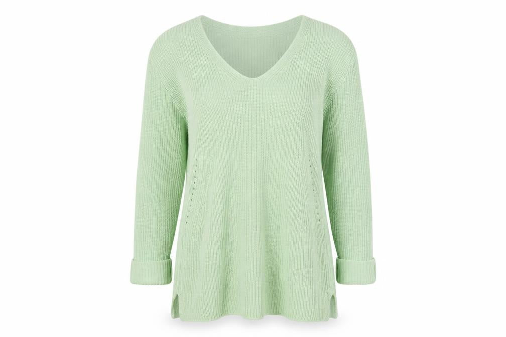 Front view of Fransa Women’s Green Chunky Knit V-Neck jumper XS