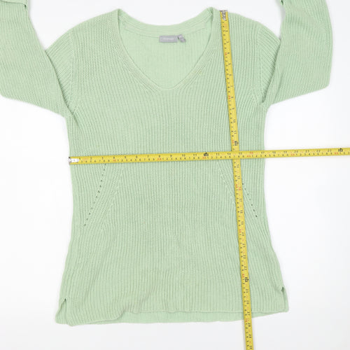 Fransa Women’s Green Chunky Knit V-Neck Pullover Jumper XS