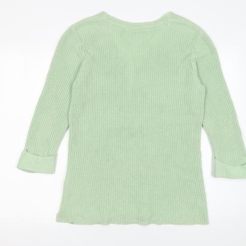 Fransa Women’s Green Chunky Knit V-Neck Pullover Jumper XS