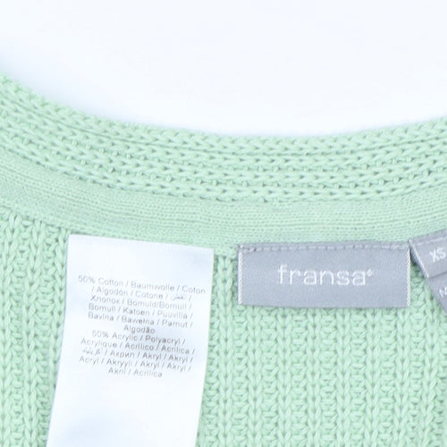 Fransa Women’s Green Chunky Knit V-Neck Pullover Jumper XS