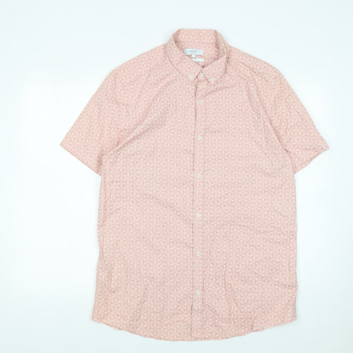 Next Men's Pink Geometric Button-Up Short Sleeve Shirt L