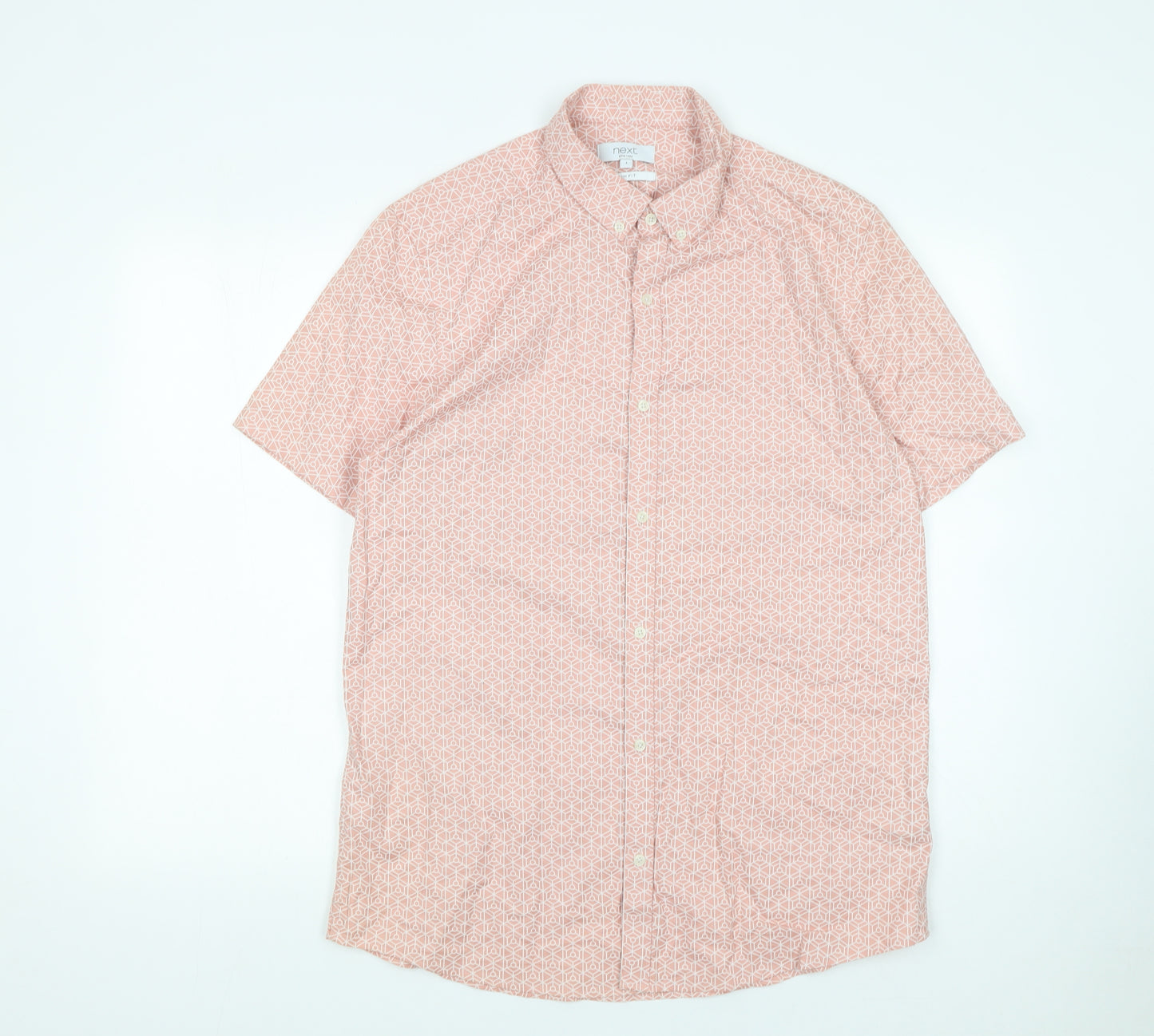 Next Men's Pink Geometric Button-Up Short Sleeve Shirt L