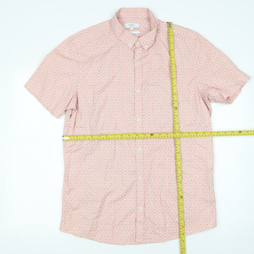 Next Men's Pink Geometric Button-Up Short Sleeve Shirt L