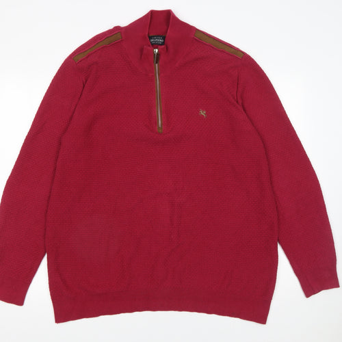 Delpiero Men’s Red 3XL 1/2 Zip Waffle-Knit Cotton Jumper