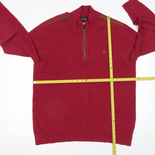Delpiero Men’s Red 3XL 1/2 Zip Waffle-Knit Cotton Jumper