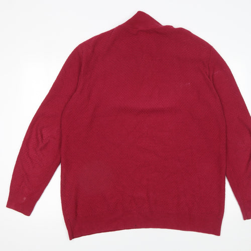 Delpiero Men’s Red 3XL 1/2 Zip Waffle-Knit Cotton Jumper