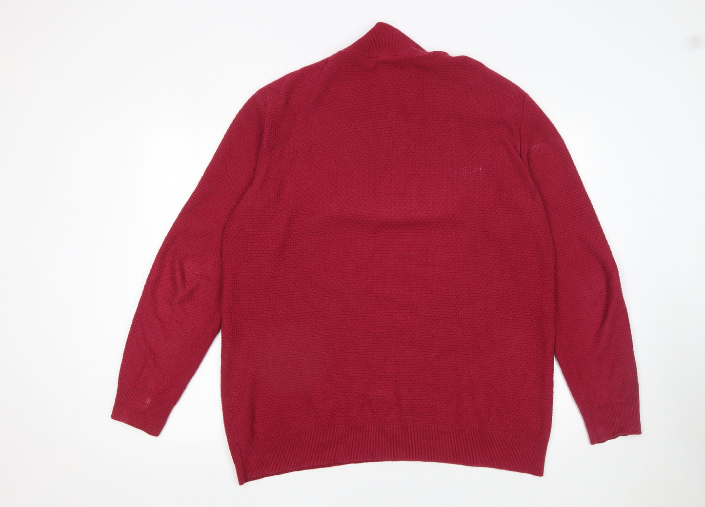 Delpiero Men’s Red 3XL 1/2 Zip Waffle-Knit Cotton Jumper