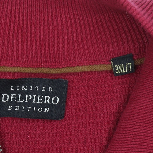 Delpiero Men’s Red 3XL 1/2 Zip Waffle-Knit Cotton Jumper