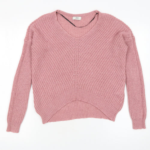JDY Women's Pink V-Neck Chunky Knit Pullover Jumper Size S