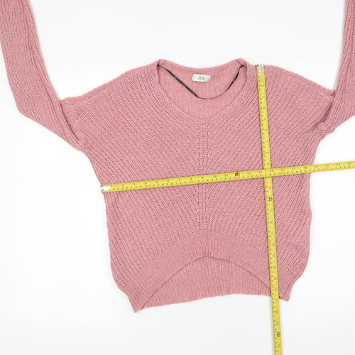 JDY Women's Pink V-Neck Chunky Knit Pullover Jumper Size S