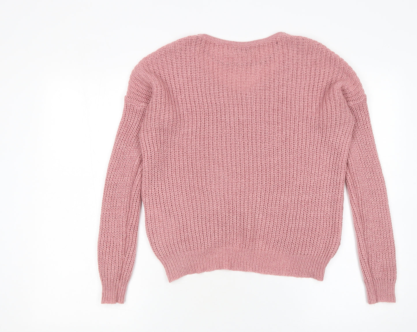 JDY Women's Pink V-Neck Chunky Knit Pullover Jumper Size S
