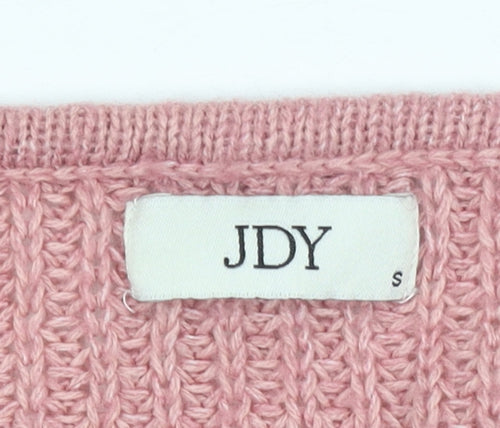 JDY Women's Pink V-Neck Chunky Knit Pullover Jumper Size S