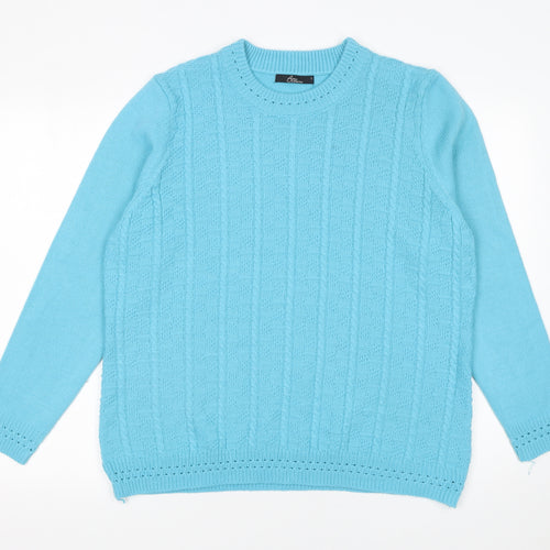 BM Collection Women Blue Cable-Knit Long Sleeve Crew Neck Jumper L