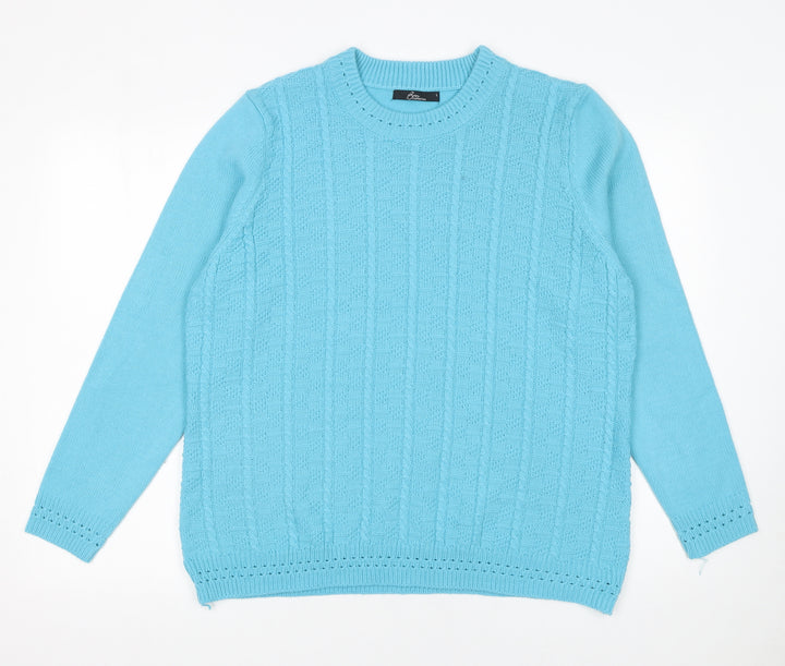BM Collection Women Blue Cable-Knit Long Sleeve Crew Neck Jumper L