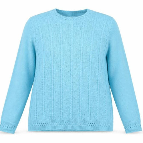 BM Collection Women Blue Cable-Knit Long Sleeve Crew Neck Jumper L