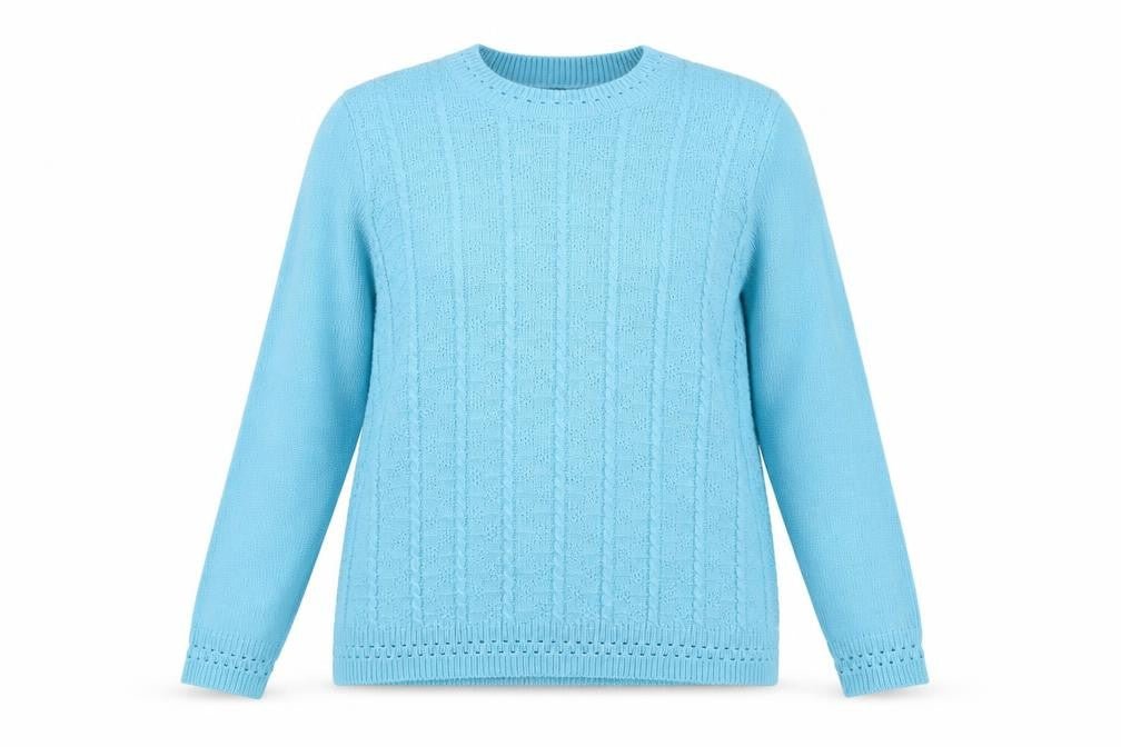 BM Collection Women Blue Cable-Knit Long Sleeve Crew Neck Jumper L