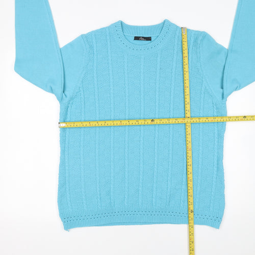 BM Collection Women Blue Cable-Knit Long Sleeve Crew Neck Jumper L