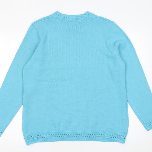 BM Collection Women Blue Cable-Knit Long Sleeve Crew Neck Jumper L