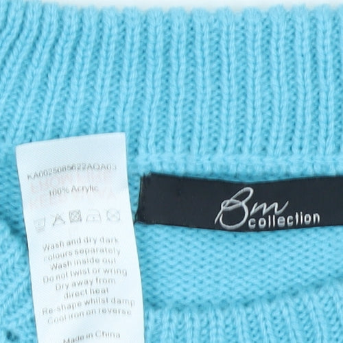 BM Collection Women Blue Cable-Knit Long Sleeve Crew Neck Jumper L