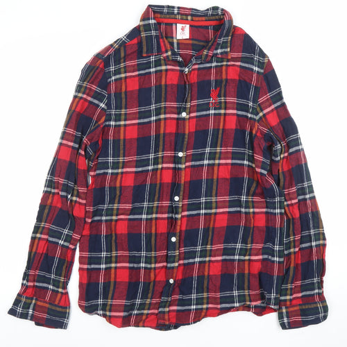 LFC Mens Red Blue Flannel Plaid Long Sleeve Button-Up Shirt Size L
