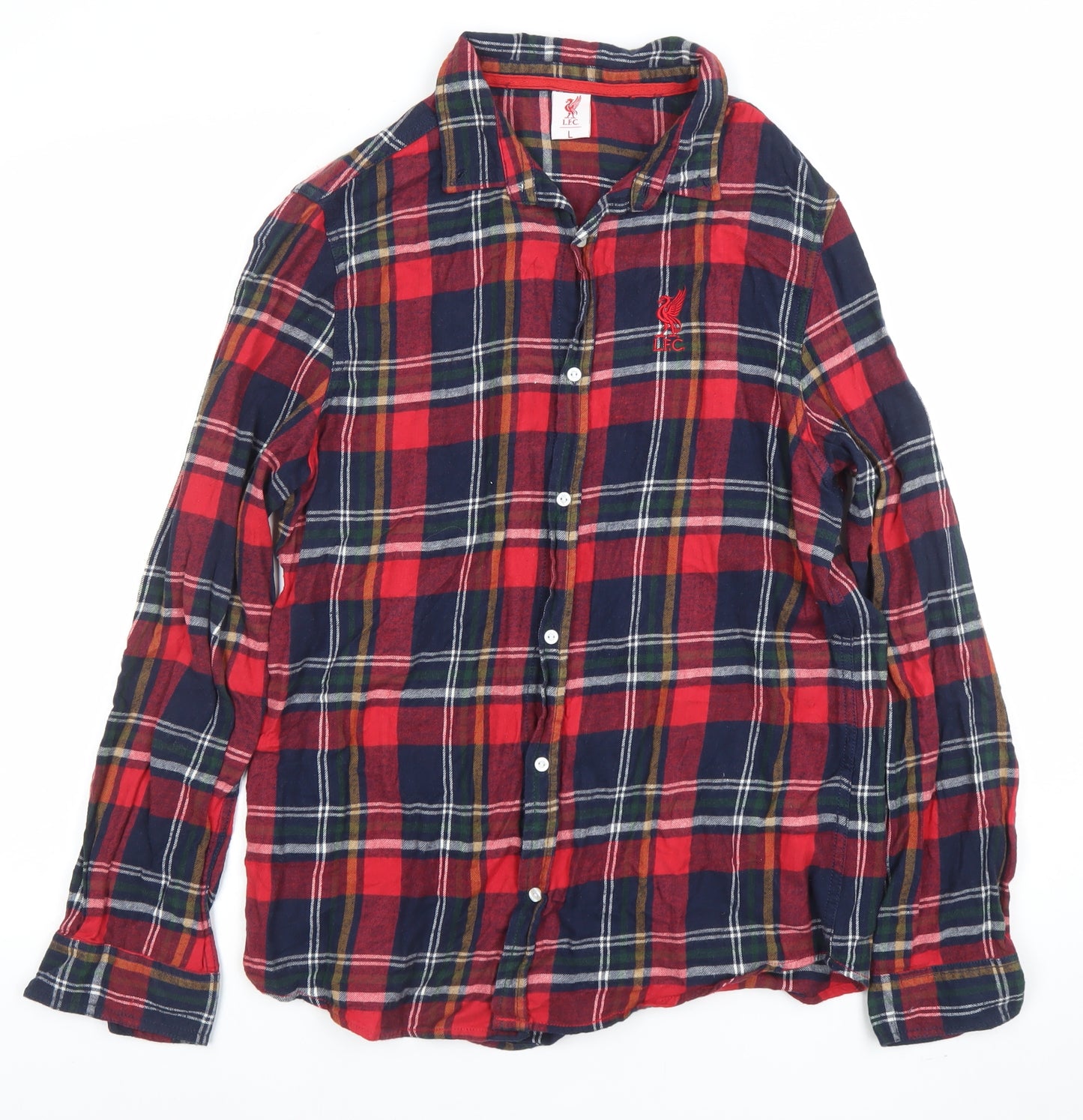 LFC Mens Red Blue Flannel Plaid Long Sleeve Button-Up Shirt Size L