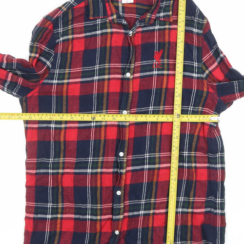 LFC Mens Red Blue Flannel Plaid Long Sleeve Button-Up Shirt Size L