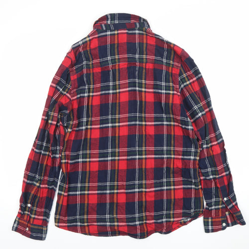 LFC Mens Red Blue Flannel Plaid Long Sleeve Button-Up Shirt Size L