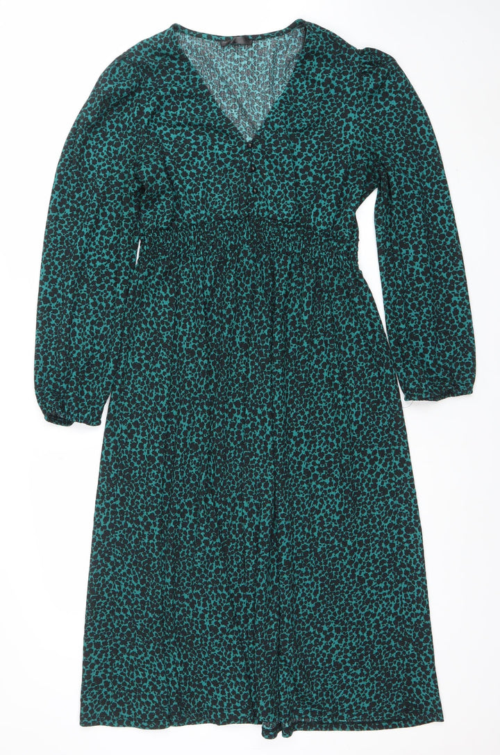 Dunnes Stores Women Green Animal Print Midi A-Line Dress Size L