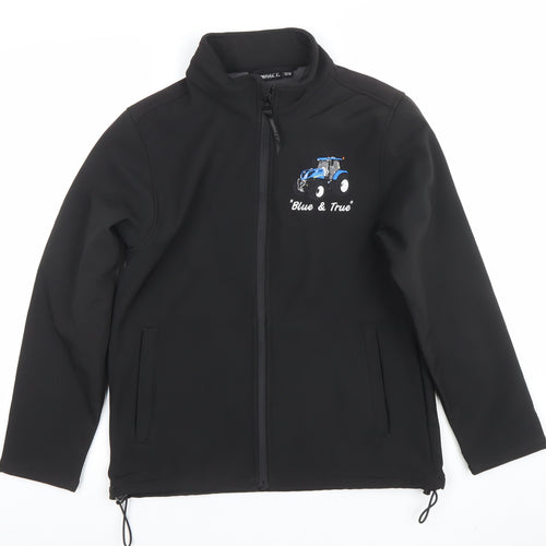 IMPACT Boys Black Soft Shell Jacket 13-14 Years Embroidered Tractor Zip Up