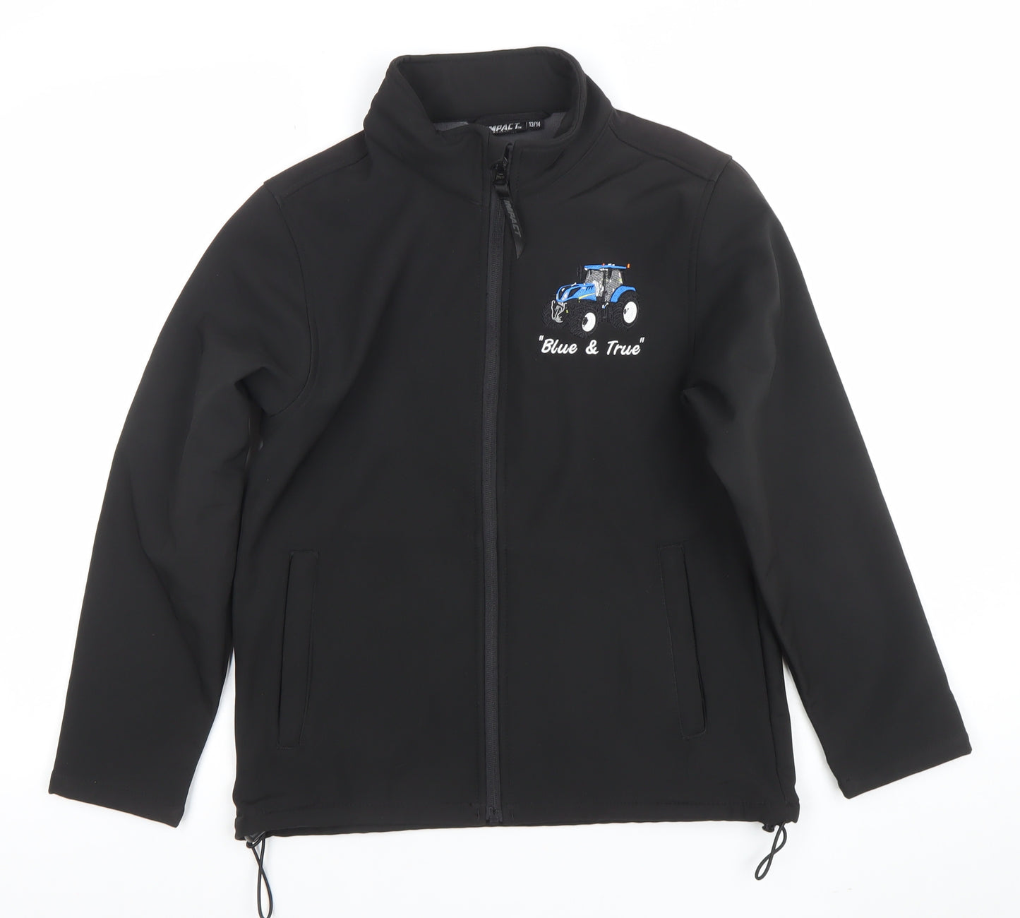 IMPACT Boys Black Soft Shell Jacket 13-14 Years Embroidered Tractor Zip Up